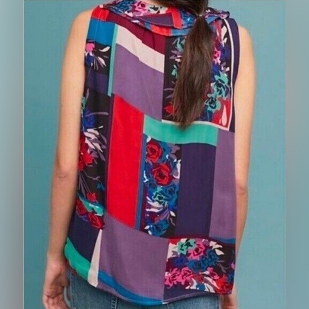 Maeve by Anthropologie sleeveless multicolor floral ruffle collar top - Picture 3 of 12